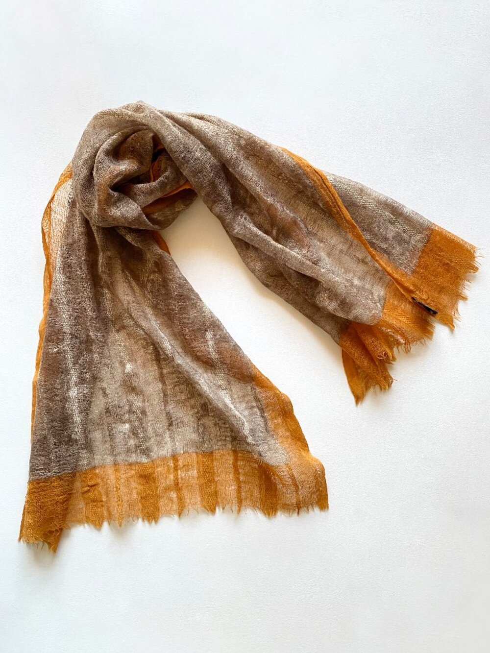 Eileen Fisher Scarf Shawl Wrap Orange Brown Ombre Sheer 100% Wool 26"x75"
